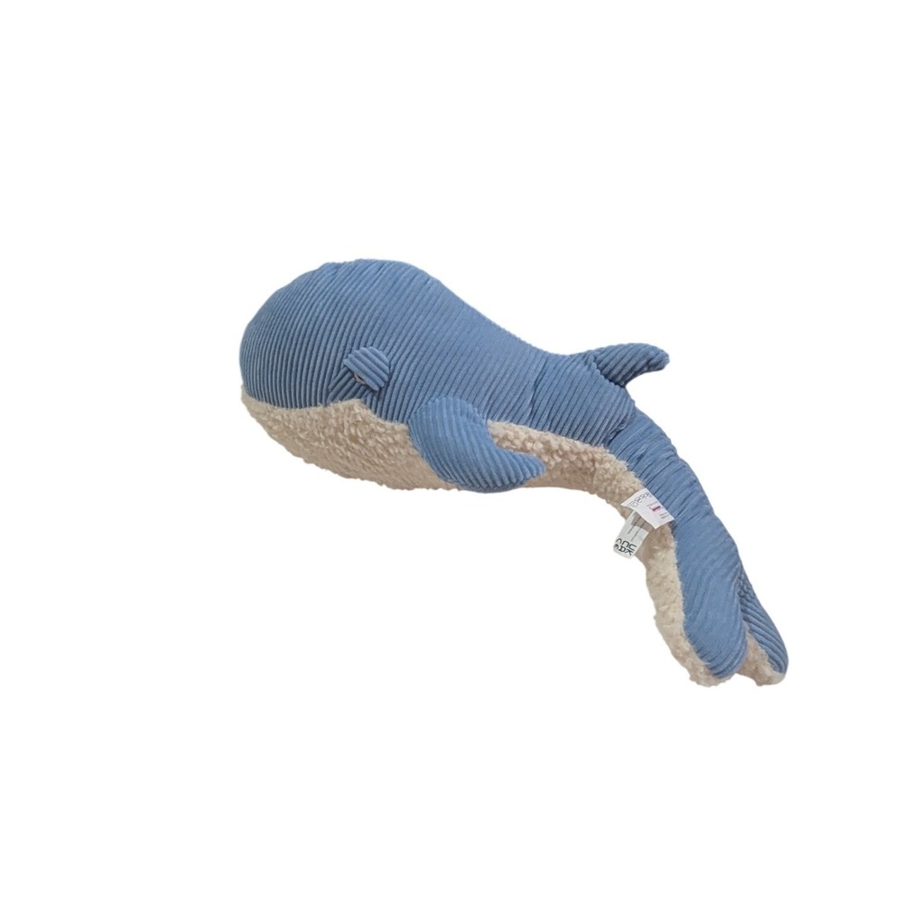 Little Treasures Blue Corduroy Whale Plush Stuffed Animal Sherpa‎ Belly Button
